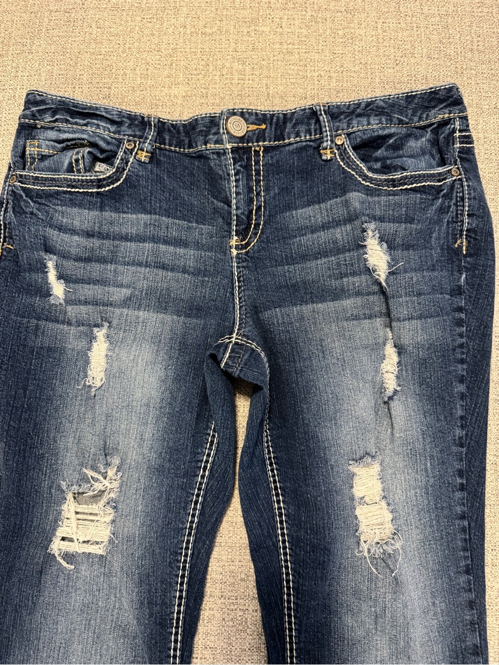 Maurices Women's Straight Leg Distressed Dark Wash Jeans